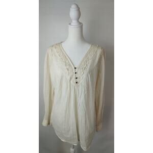 V.A.C. Lace Trim Peasant Blouse Bohemian Long Sleeve Top Cream Color Size XS